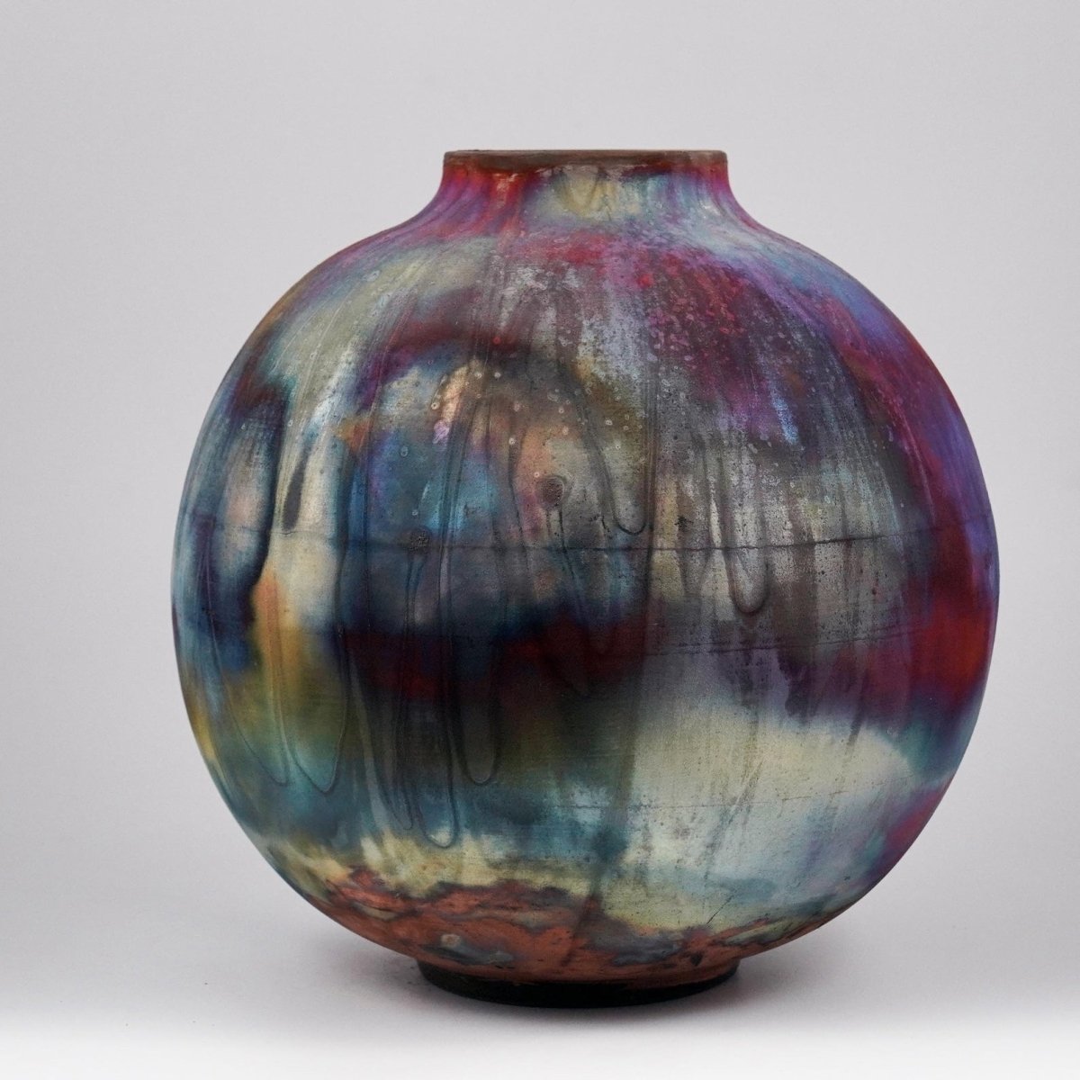 RAAQUU Large Globe Ceramic Vase Full Copper Matte S/N0000942 11" Raku Pottery - RAAQUU