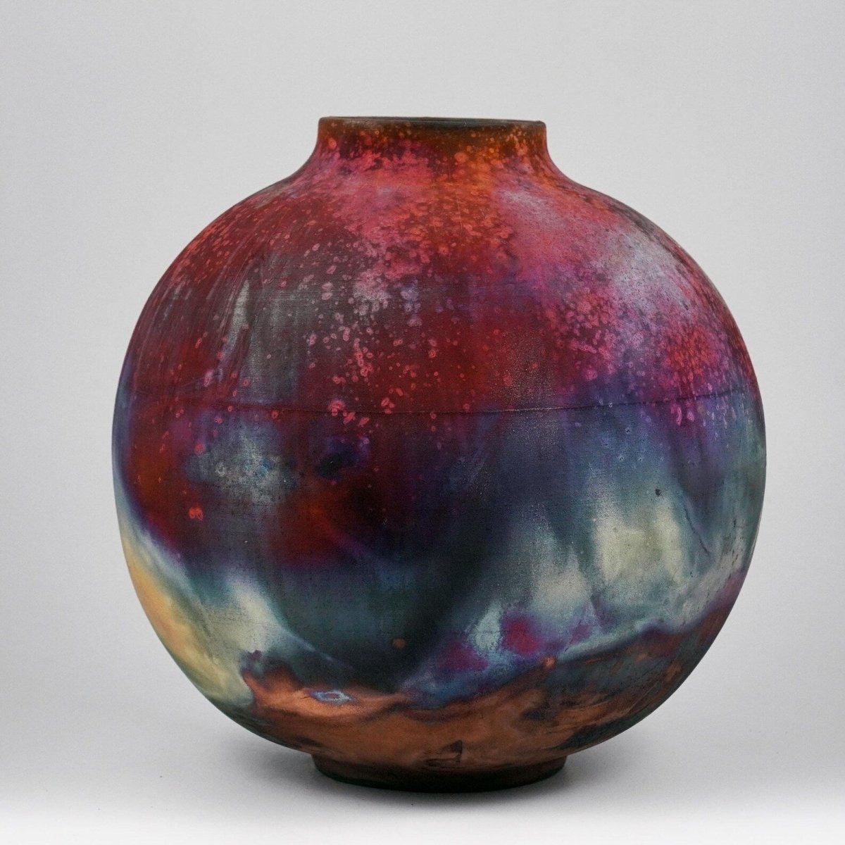 RAAQUU Large Globe Ceramic Vase Full Copper Matte S/N0000945 11" Raku Pottery - RAAQUU