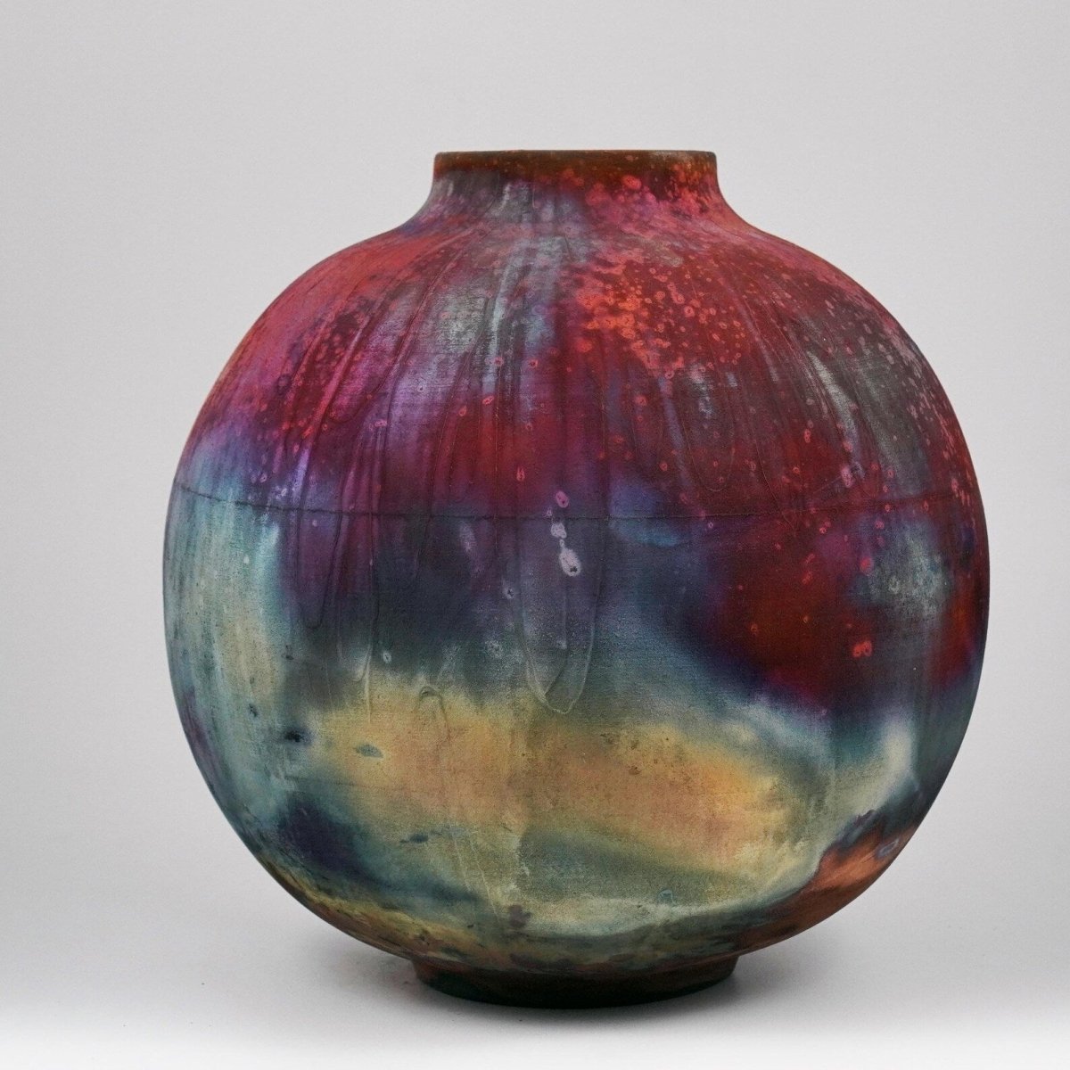 RAAQUU Large Globe Ceramic Vase Full Copper Matte S/N0000945 11" Raku Pottery - RAAQUU