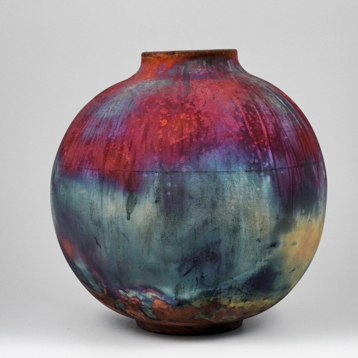 RAAQUU Large Globe Ceramic Vase Full Copper Matte S/N0000945 11" Raku Pottery - RAAQUU