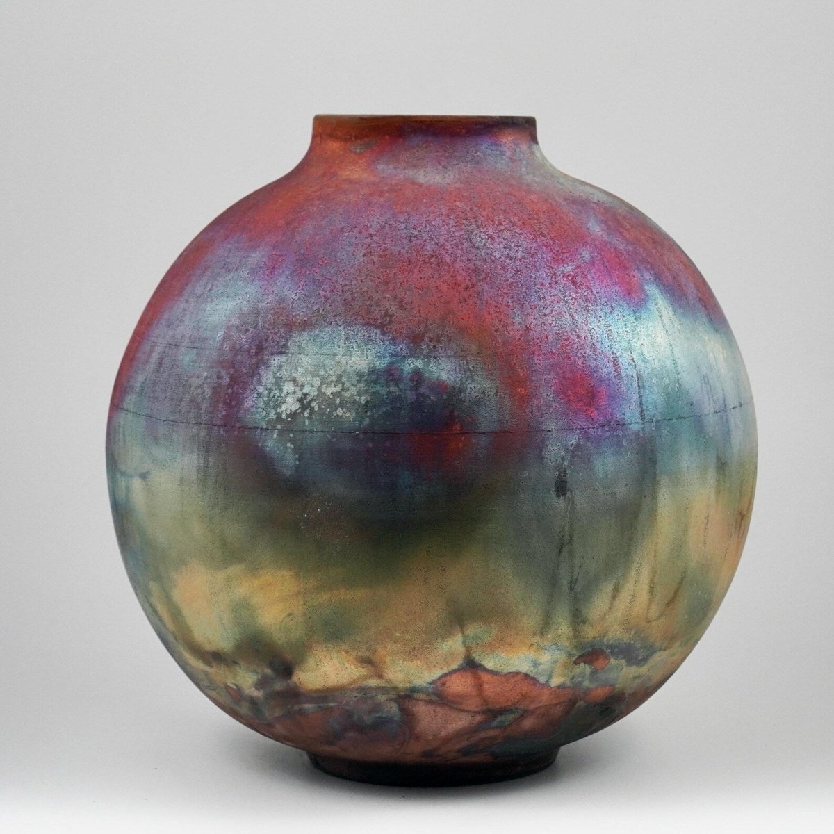 RAAQUU Large Globe Ceramic Vase Full Copper Matte S/N0000964 11" Raku Pottery - RAAQUU