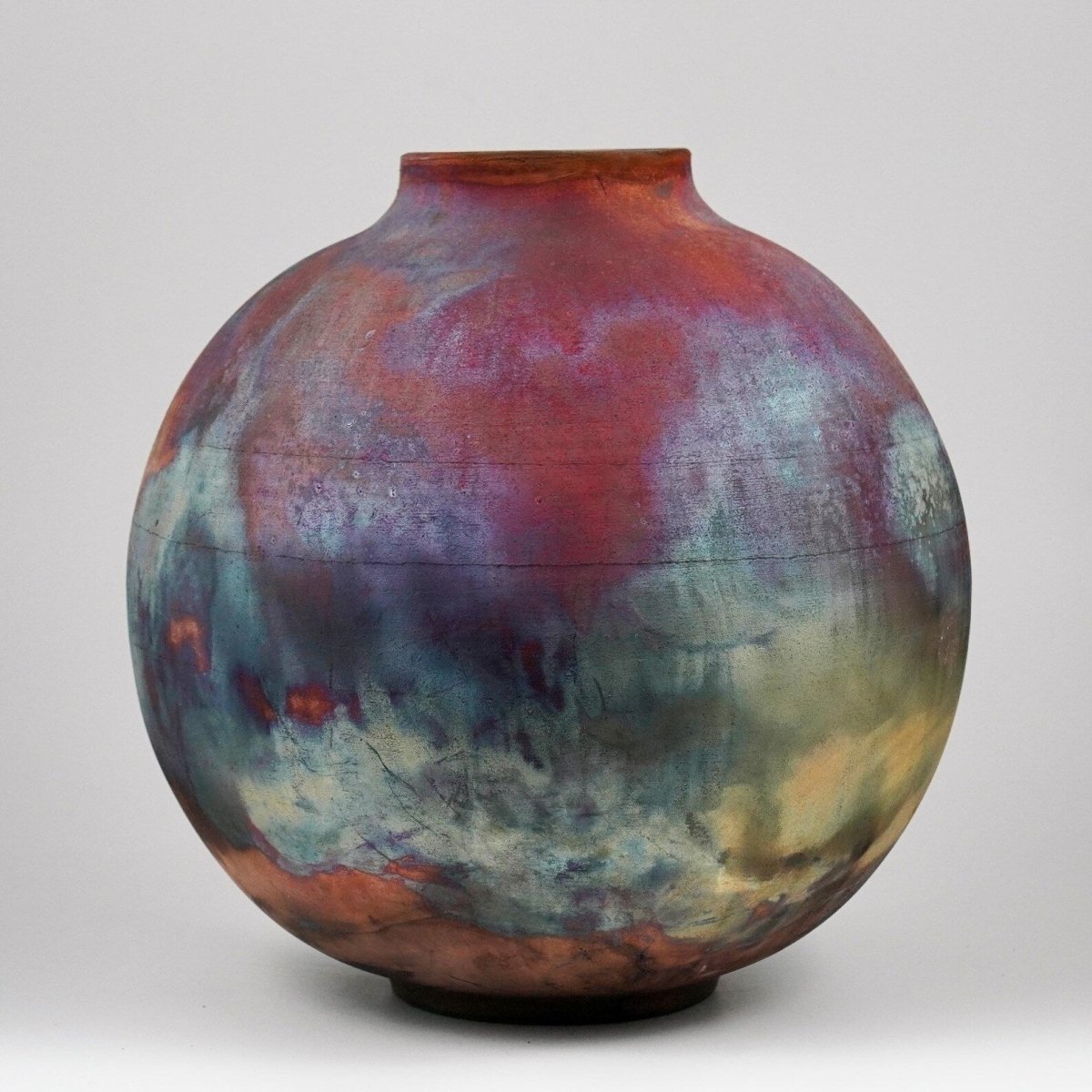 RAAQUU Large Globe Ceramic Vase Full Copper Matte S/N0000964 11" Raku Pottery - RAAQUU