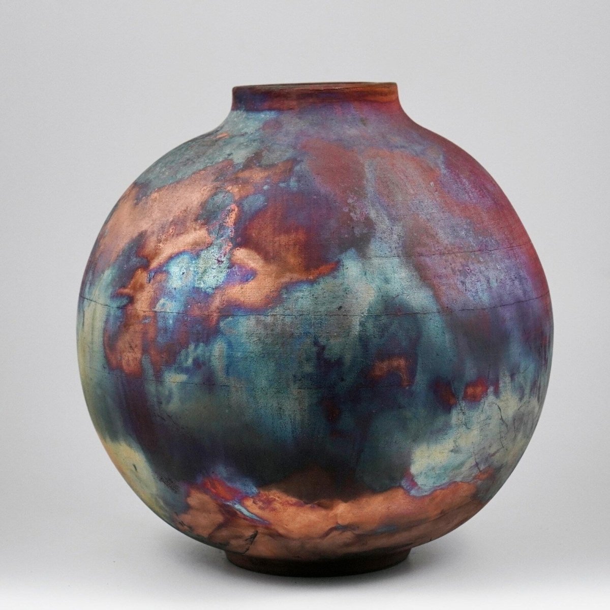 RAAQUU Large Globe Ceramic Vase Full Copper Matte S/N0000964 11" Raku Pottery - RAAQUU