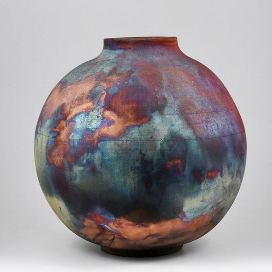 RAAQUU Large Globe Ceramic Vase Full Copper Matte S/N0000964 11" Raku Pottery - RAAQUU