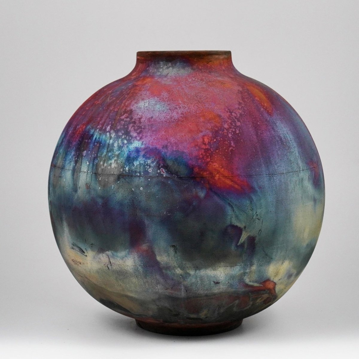 RAAQUU Large Globe Ceramic Vase Full Copper Matte S/N0000966 11" Raku Pottery - RAAQUU