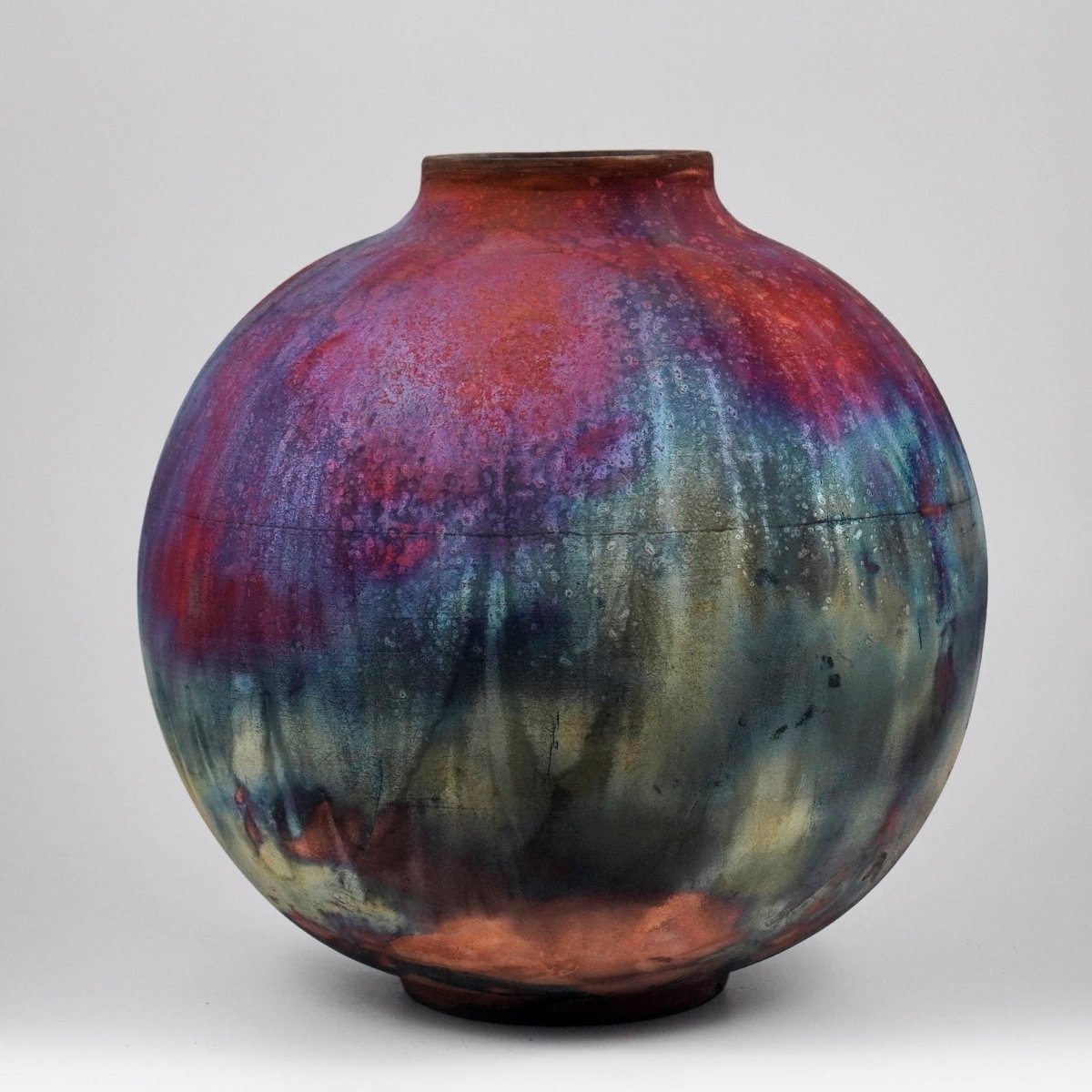 RAAQUU Large Globe Ceramic Vase Full Copper Matte S/N0000966 11" Raku Pottery - RAAQUU