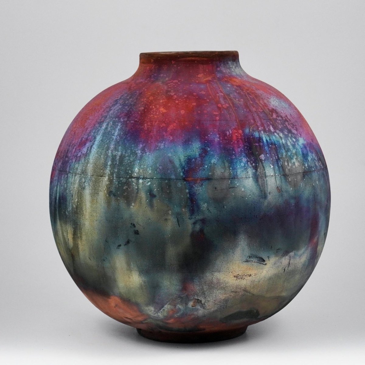 RAAQUU Large Globe Ceramic Vase Full Copper Matte S/N0000966 11" Raku Pottery - RAAQUU