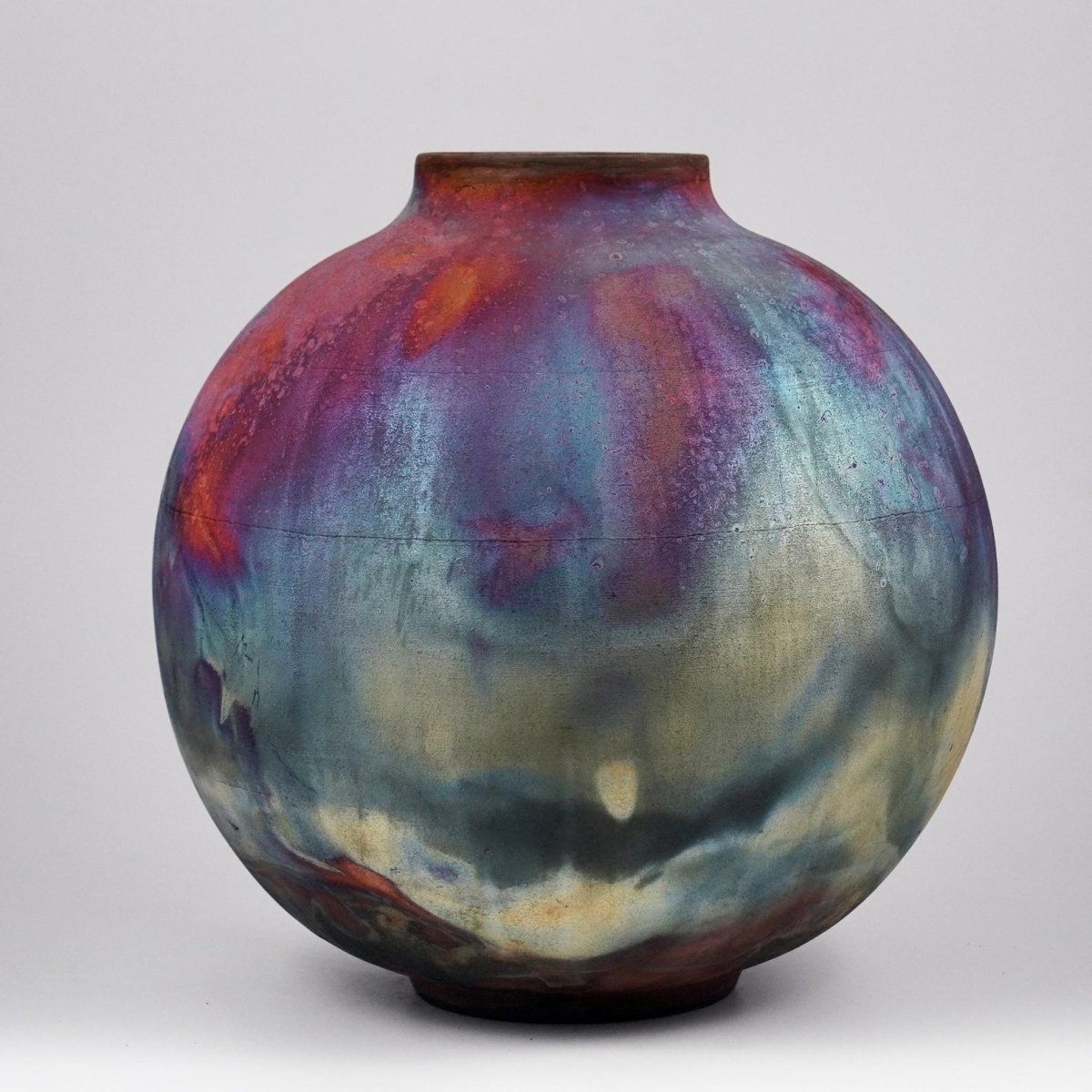 RAAQUU Large Globe Ceramic Vase Full Copper Matte S/N0000966 11" Raku Pottery - RAAQUU