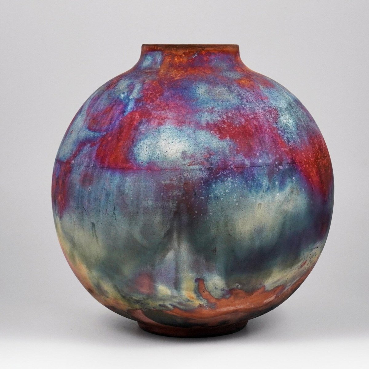 RAAQUU Large Globe Ceramic Vase Full Copper Matte S/N0000977 11" Raku Pottery - RAAQUU