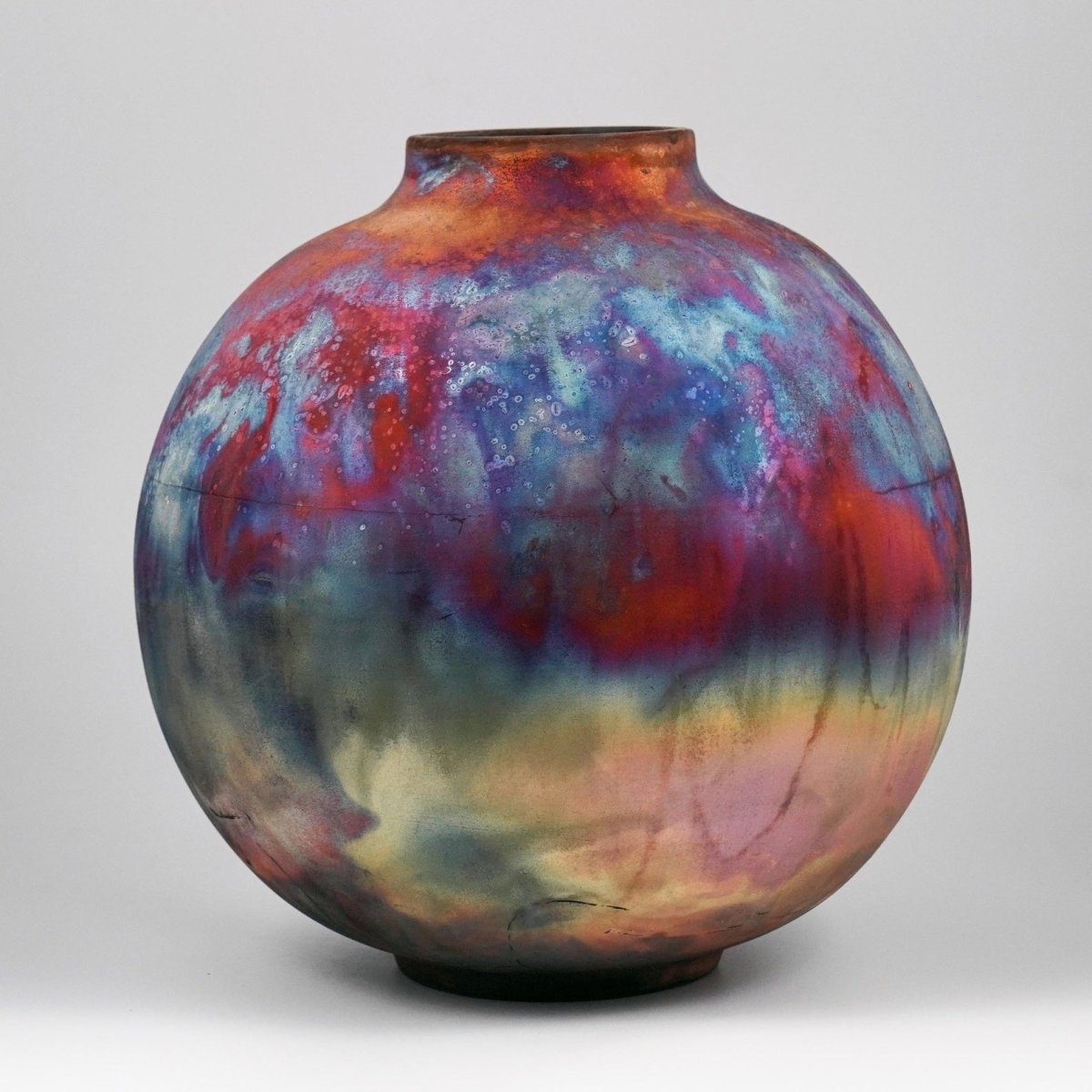 RAAQUU Large Globe Ceramic Vase Full Copper Matte S/N0000977 11" Raku Pottery - RAAQUU