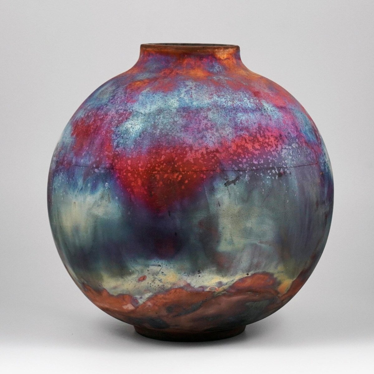 RAAQUU Large Globe Ceramic Vase Full Copper Matte S/N0000977 11" Raku Pottery - RAAQUU