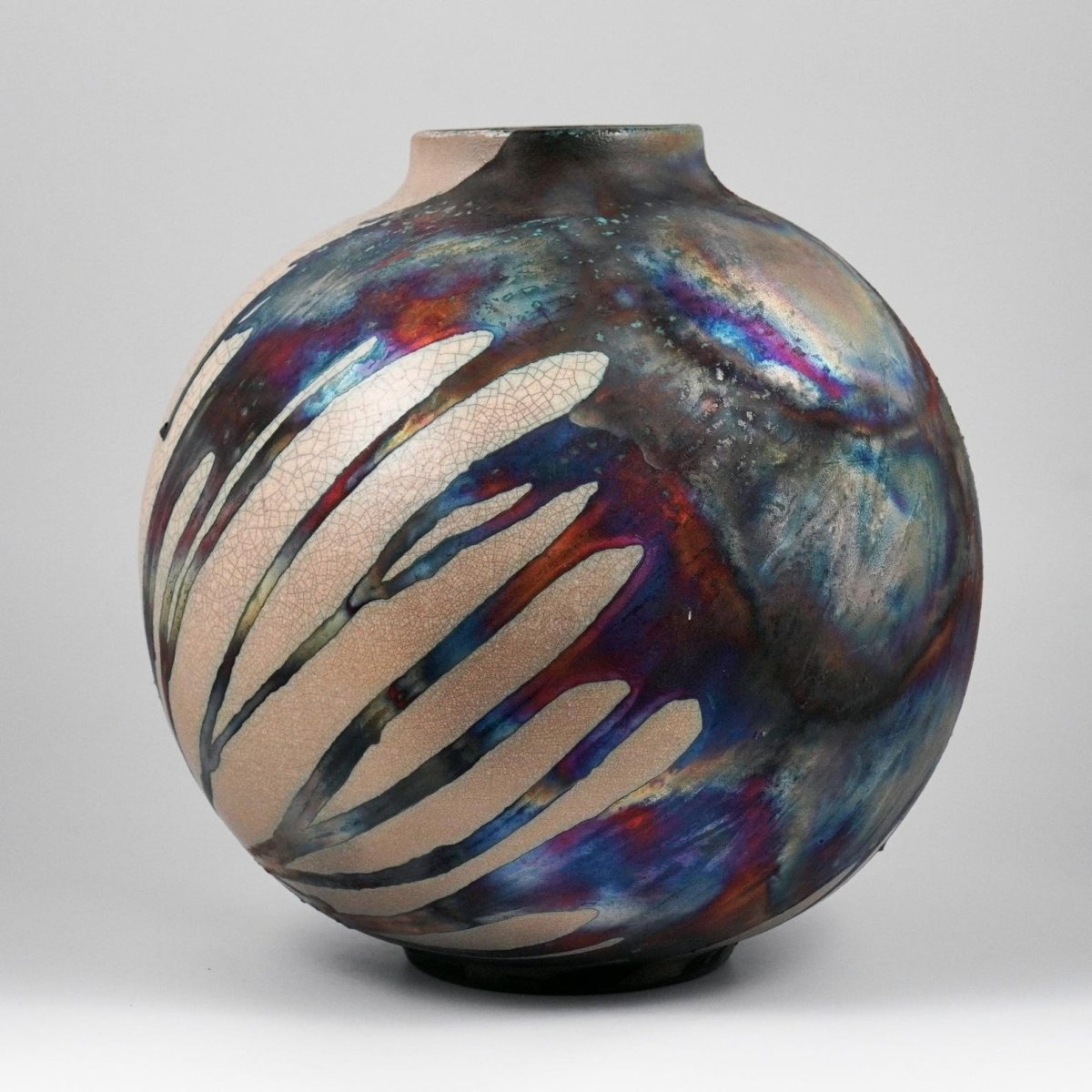 RAAQUU Large Globe Ceramic Vase Half Copper Matte S/N0000770 11" Raku Pottery - RAAQUU