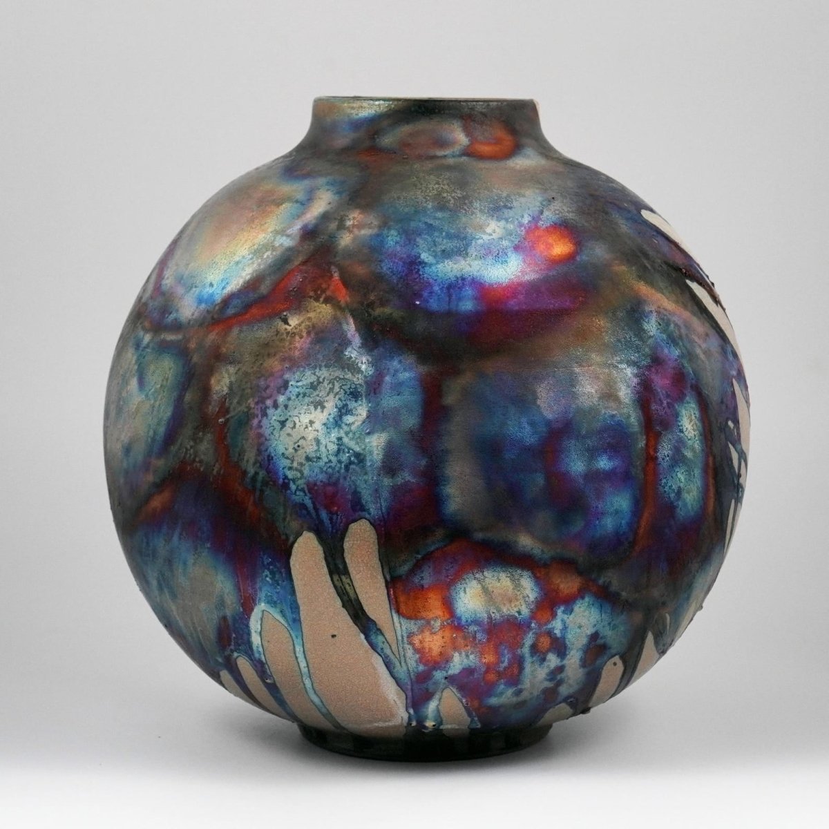 RAAQUU Large Globe Ceramic Vase Half Copper Matte S/N0000770 11" Raku Pottery - RAAQUU