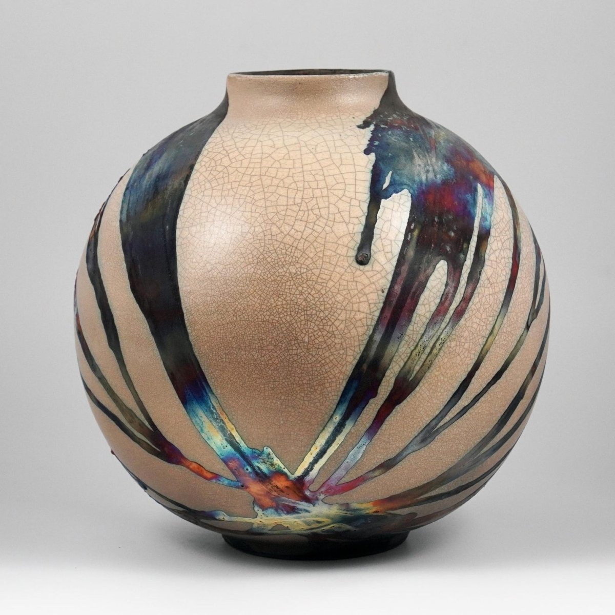 RAAQUU Large Globe Ceramic Vase Half Copper Matte S/N0000770 11" Raku Pottery - RAAQUU