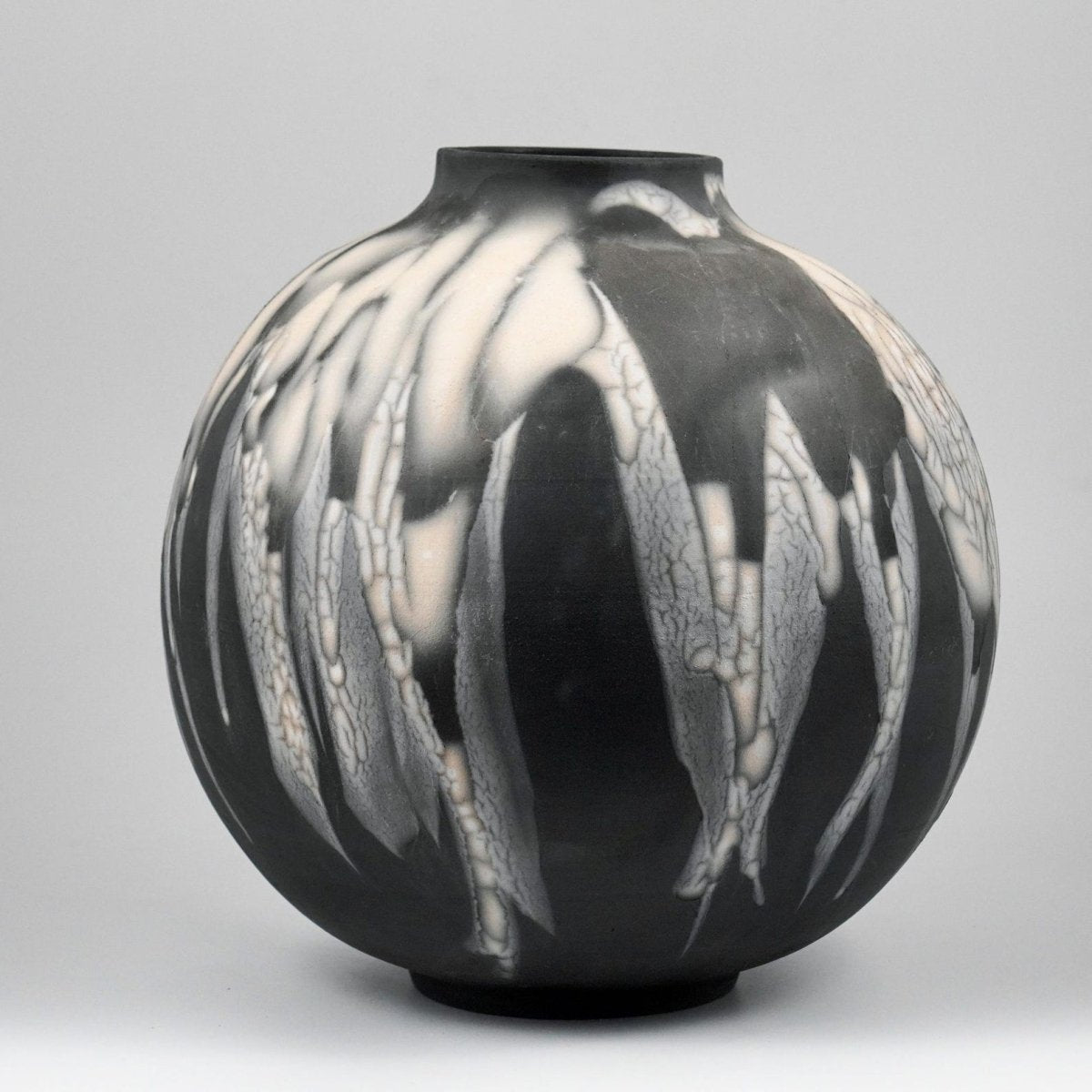 RAAQUU Large Globe Ceramic Vase Smoked Raku S/N0000924 11" Raku Pottery - RAAQUU