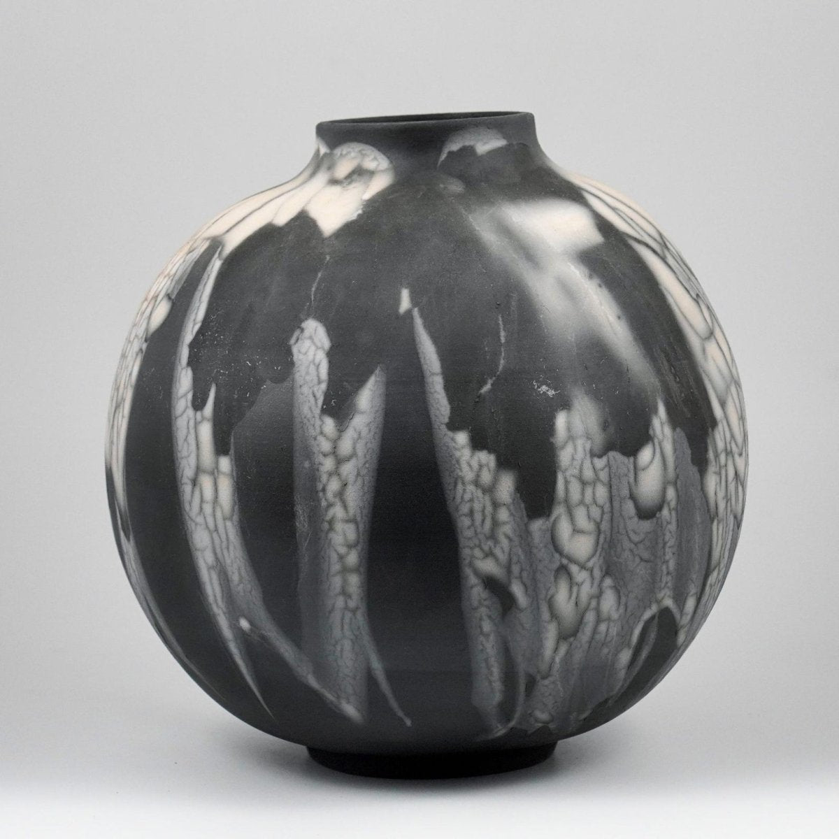 RAAQUU Large Globe Ceramic Vase Smoked Raku S/N0000924 11" Raku Pottery - RAAQUU