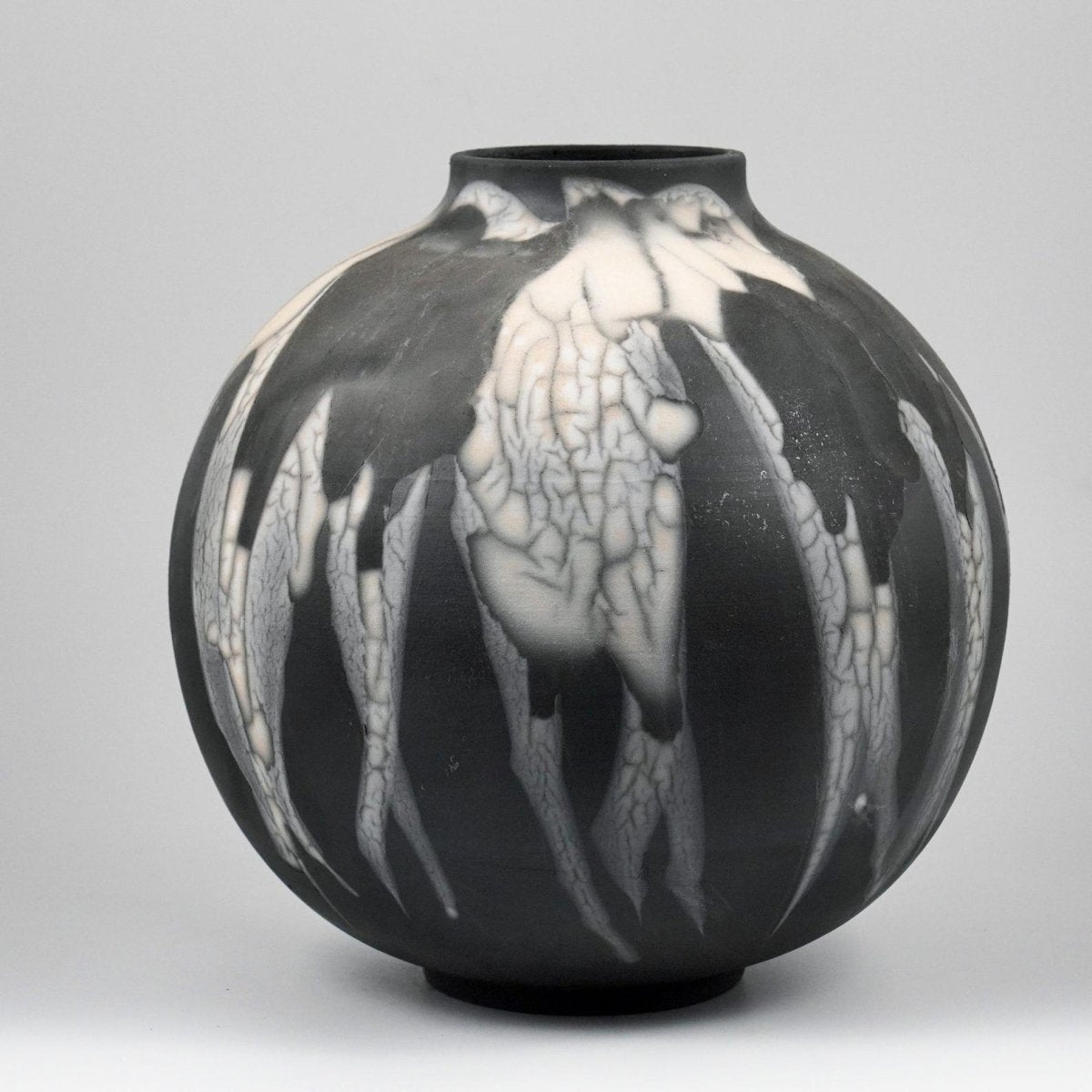 RAAQUU Large Globe Ceramic Vase Smoked Raku S/N0000924 11" Raku Pottery - RAAQUU