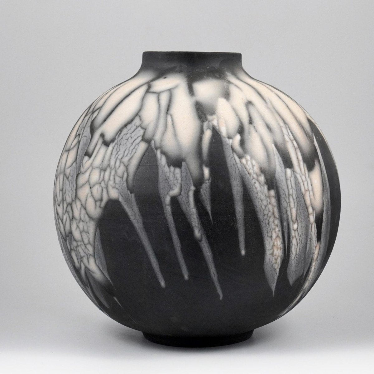 RAAQUU Large Globe Ceramic Vase Smoked Raku S/N0000924 11" Raku Pottery - RAAQUU