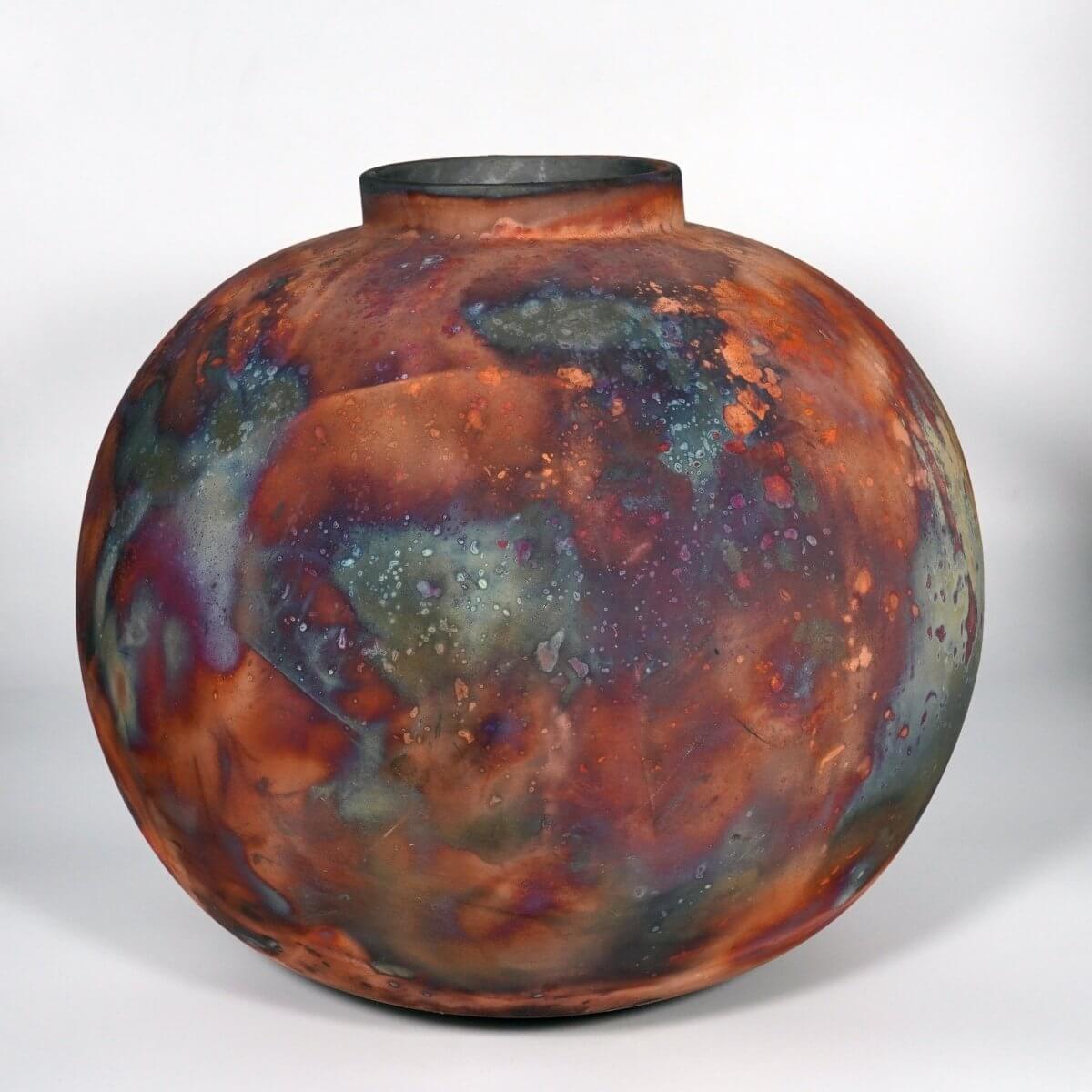 RAAQUU Large Globe XL Ceramic Vase Full Copper Matte S/N0000847 13" Raku Pottery Unique Handmade ceramic pottery raku vases, urns, and home decor, sculptures, wall decor, gifts by Adil Ghani