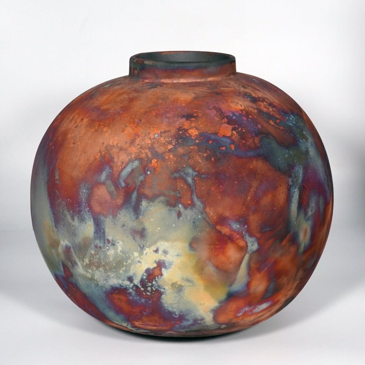 RAAQUU Large Globe XL Ceramic Vase Full Copper Matte S/N0000847 13" Raku Pottery Unique Handmade ceramic pottery raku vases, urns, and home decor, sculptures, wall decor, gifts by Adil Ghani