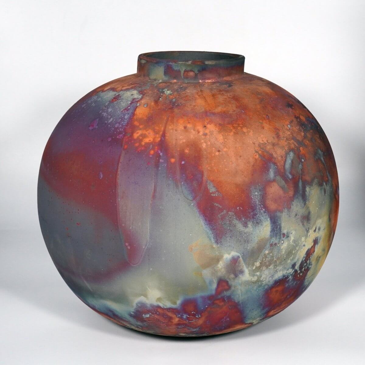 RAAQUU Large Globe XL Ceramic Vase Full Copper Matte S/N0000847 13" Raku Pottery Unique Handmade ceramic pottery raku vases, urns, and home decor, sculptures, wall decor, gifts by Adil Ghani