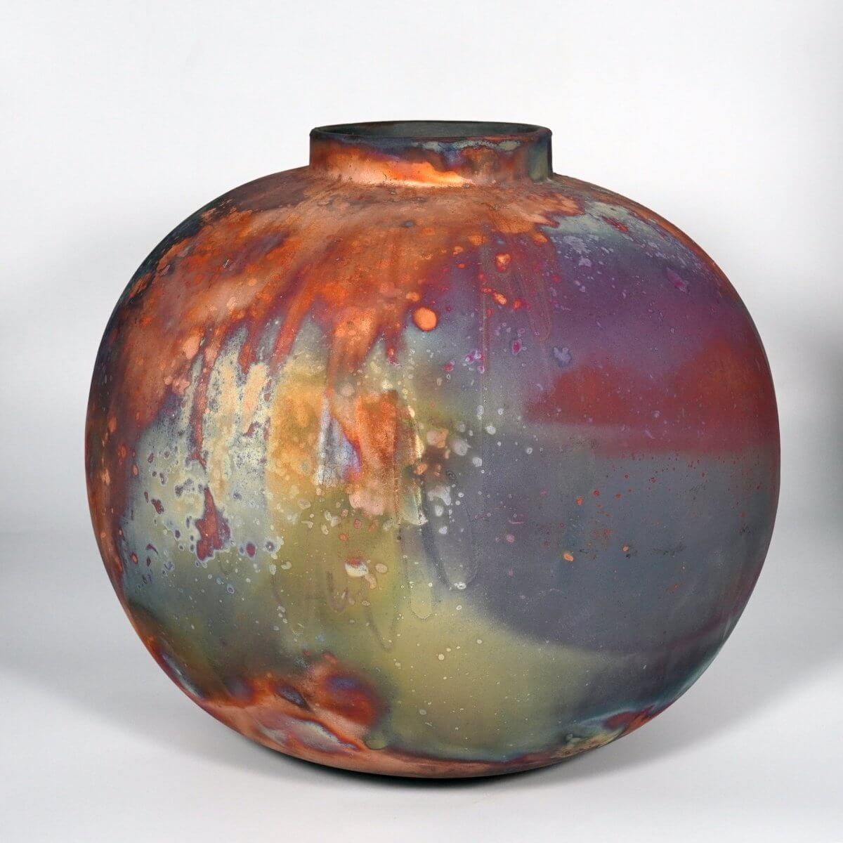 RAAQUU Large Globe XL Ceramic Vase Full Copper Matte S/N0000847 13" Raku Pottery Unique Handmade ceramic pottery raku vases, urns, and home decor, sculptures, wall decor, gifts by Adil Ghani