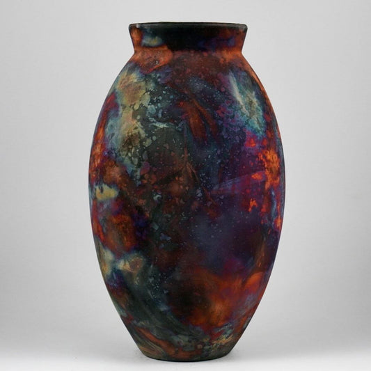 RAAQUU Large Oval Ceramic Vase Full Copper Matte S/N0000207 13.5" Raku Pottery - RAAQUU