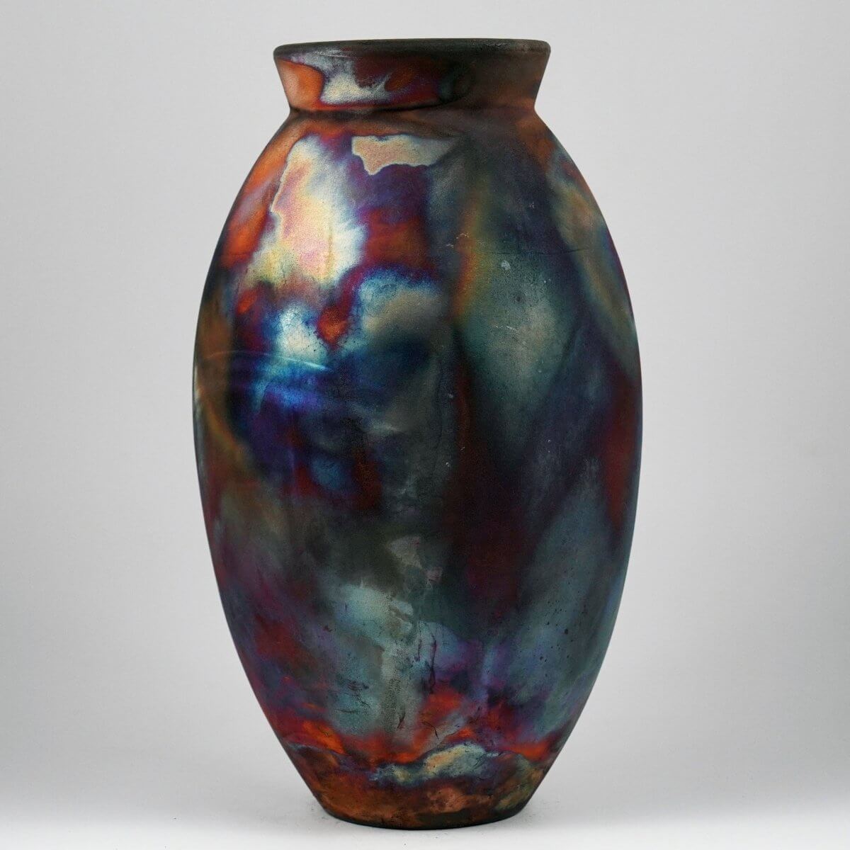 RAAQUU Large Oval Ceramic Vase Full Copper Matte S/N0000505 13.5" Raku Pottery - RAAQUU