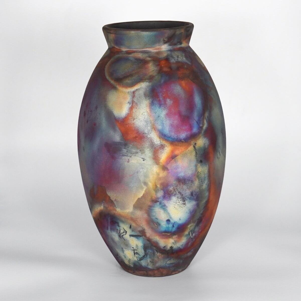 RAAQUU Large Oval Ceramic Vase Full Copper Matte S/N0000700 13.5" Raku Pottery Unique Handmade ceramic pottery raku vases, urns, and home decor, sculptures, wall decor, gifts by Adil Ghani