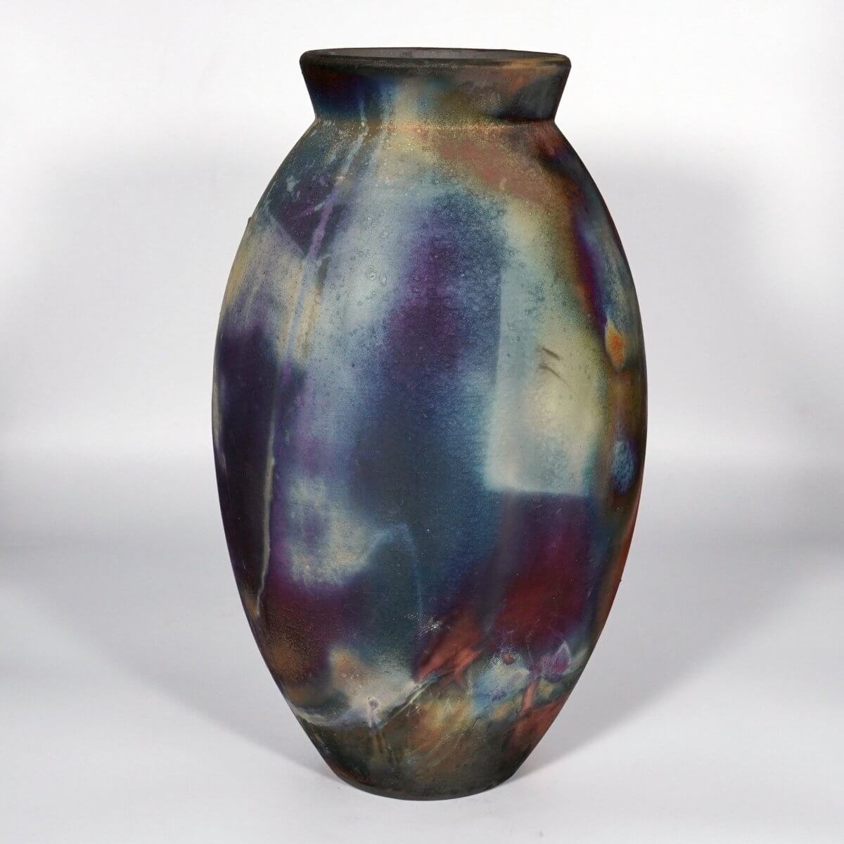 RAAQUU Large Oval Ceramic Vase Full Copper Matte S/N0000825 13.5" Raku Pottery Unique Handmade ceramic pottery raku vases, urns, and home decor, sculptures, wall decor, gifts by Adil Ghani