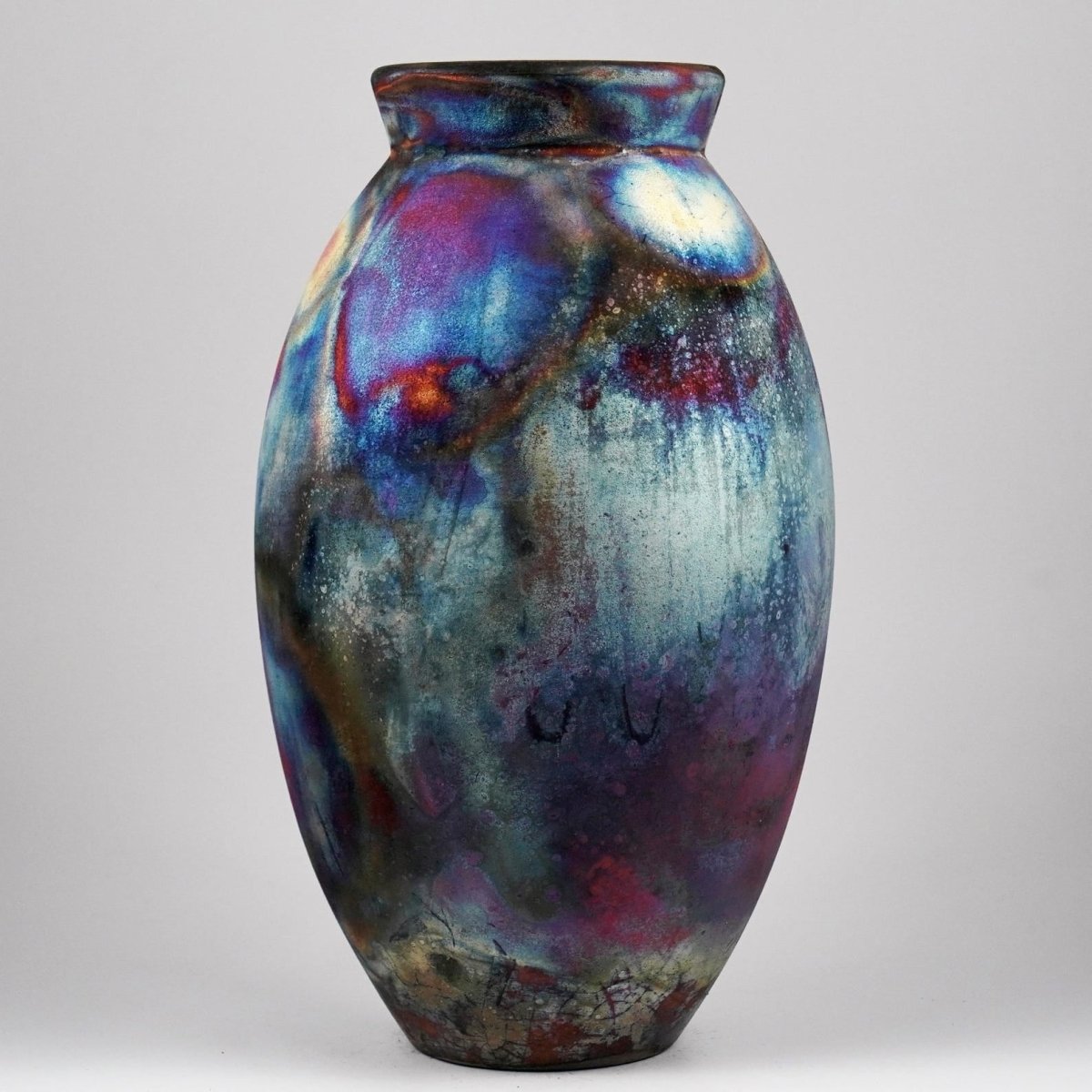 RAAQUU Large Oval Ceramic Vase Full Copper Matte S/N0000922 13.5" Raku Pottery - RAAQUU