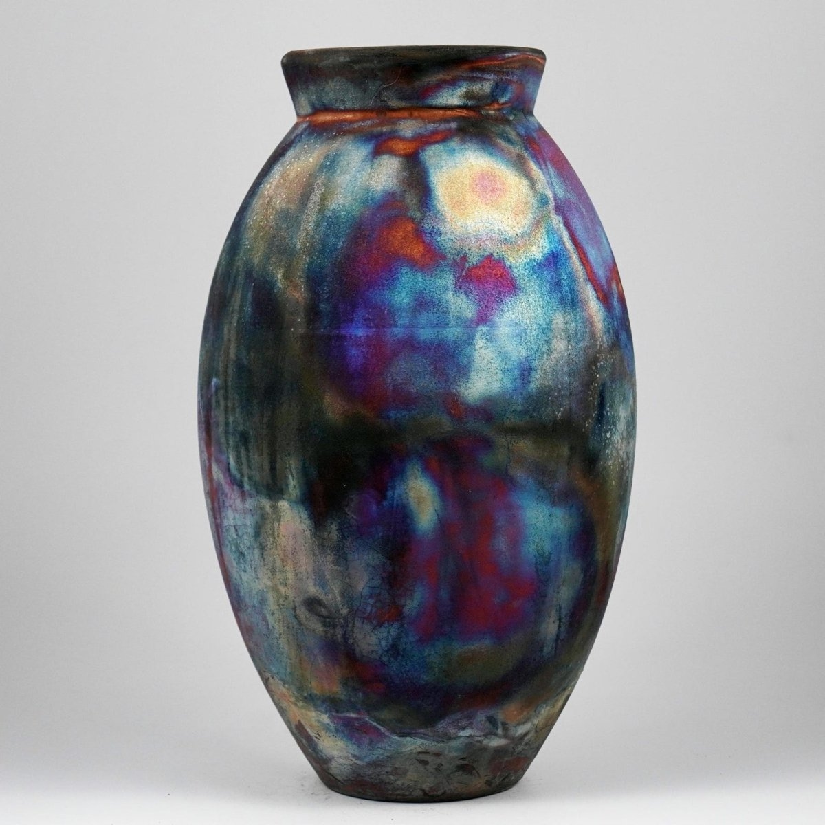 RAAQUU Large Oval Ceramic Vase Full Copper Matte S/N0000922 13.5" Raku Pottery - RAAQUU