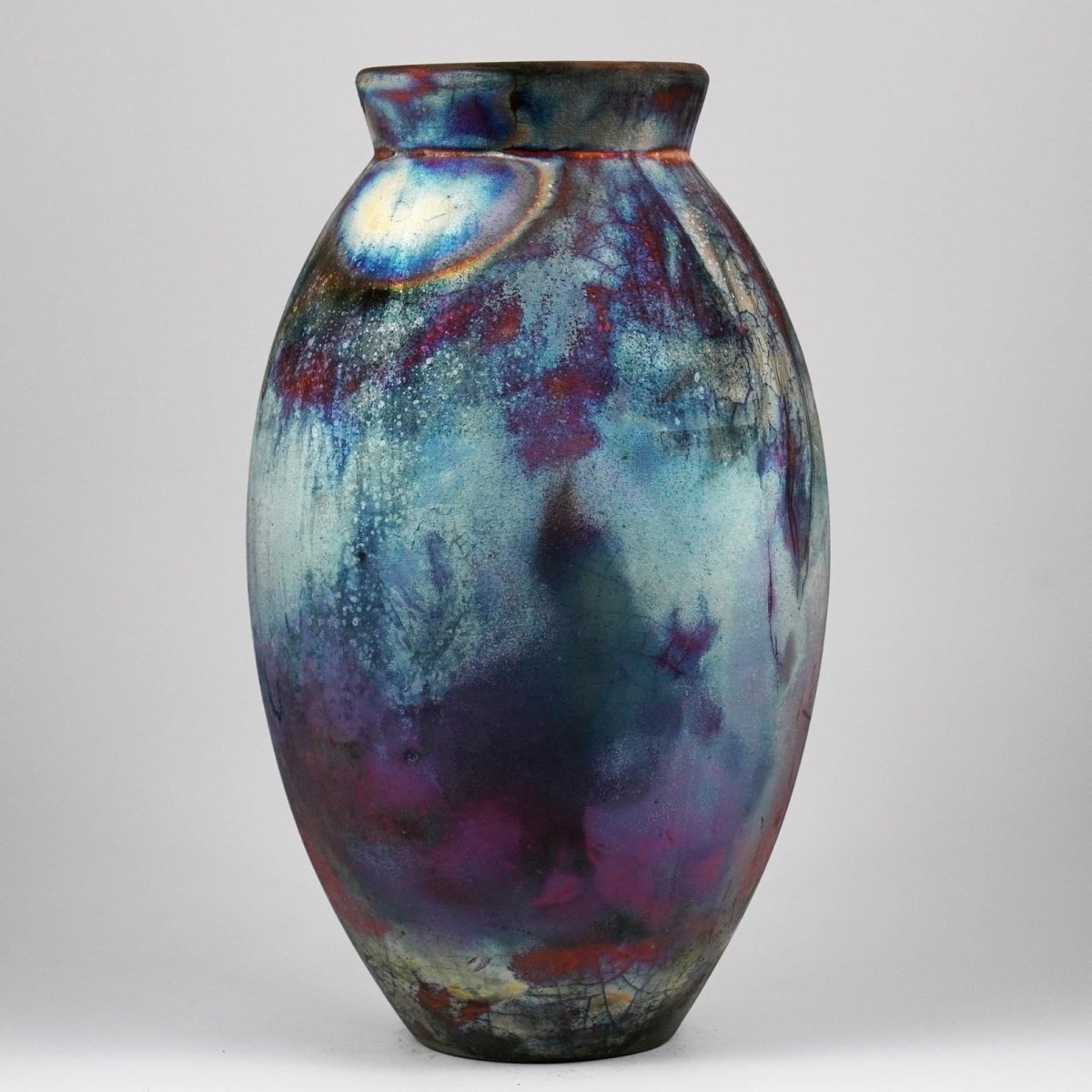 RAAQUU Large Oval Ceramic Vase Full Copper Matte S/N0000922 13.5" Raku Pottery - RAAQUU