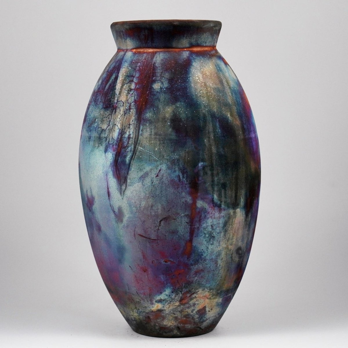 RAAQUU Large Oval Ceramic Vase Full Copper Matte S/N0000922 13.5" Raku Pottery - RAAQUU