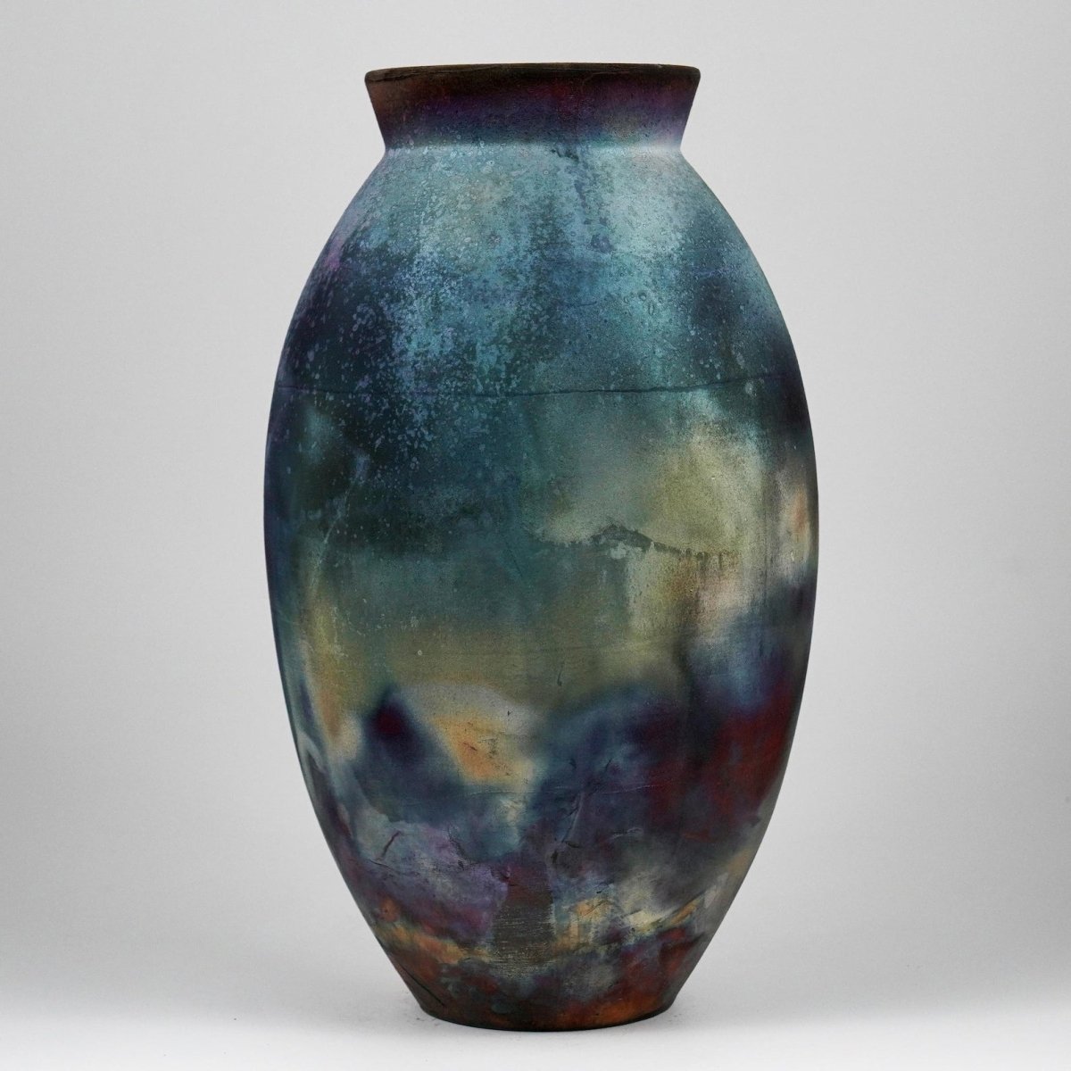 RAAQUU Large Oval Ceramic Vase Full Copper Matte S/N0000947 13.5" Raku Pottery - RAAQUU