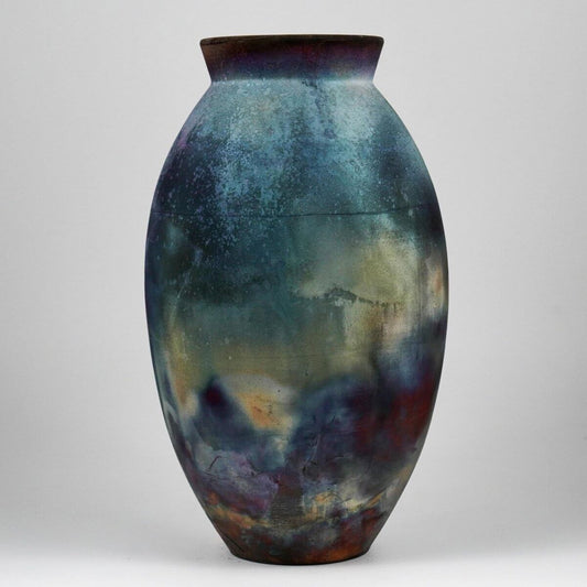 RAAQUU Large Oval Ceramic Vase Full Copper Matte S/N0000947 13.5" Raku Pottery - RAAQUU