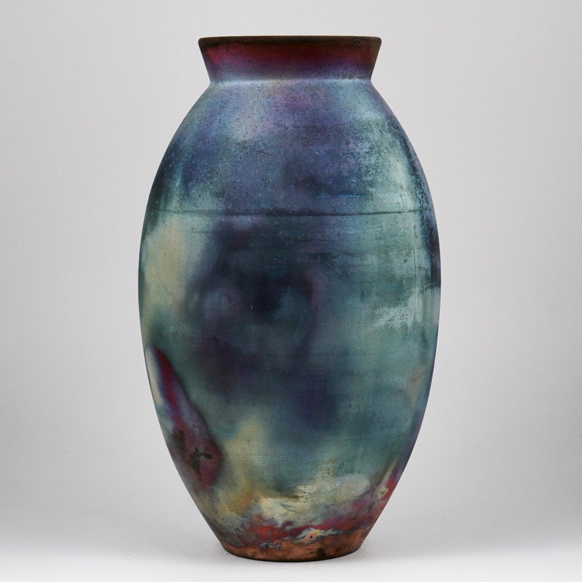 RAAQUU Large Oval Ceramic Vase Full Copper Matte S/N0000947 13.5" Raku Pottery - RAAQUU