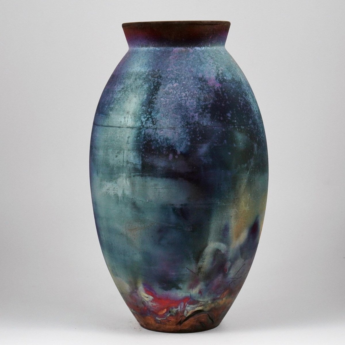 RAAQUU Large Oval Ceramic Vase Full Copper Matte S/N0000947 13.5" Raku Pottery - RAAQUU