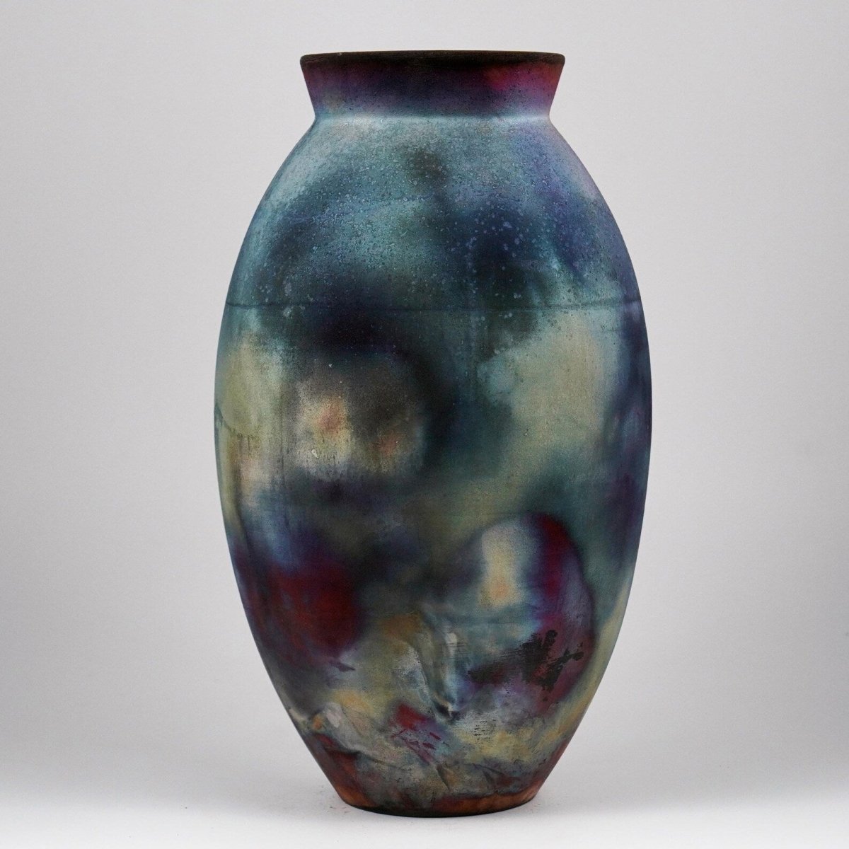 RAAQUU Large Oval Ceramic Vase Full Copper Matte S/N0000947 13.5" Raku Pottery - RAAQUU