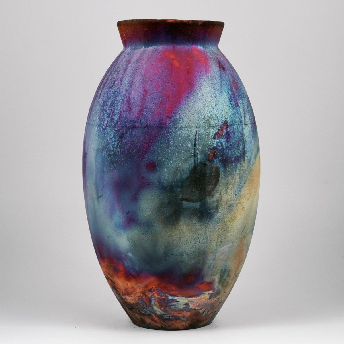 RAAQUU Large Oval Ceramic Vase Full Copper Matte S/N0000955 13.5" Raku Pottery - RAAQUU