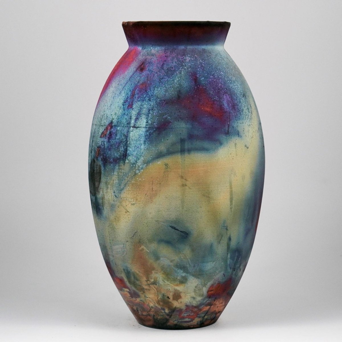 RAAQUU Large Oval Ceramic Vase Full Copper Matte S/N0000955 13.5" Raku Pottery - RAAQUU