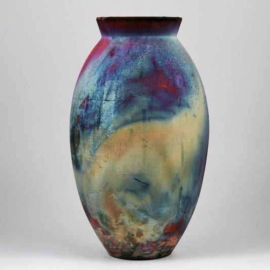 RAAQUU Large Oval Ceramic Vase Full Copper Matte S/N0000955 13.5" Raku Pottery - RAAQUU