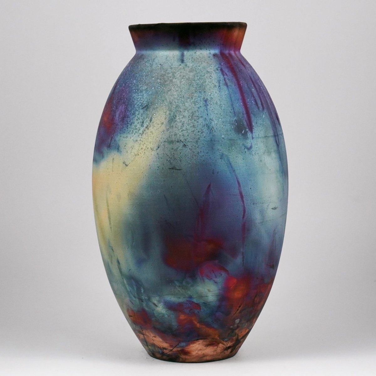 RAAQUU Large Oval Ceramic Vase Full Copper Matte S/N0000955 13.5" Raku Pottery - RAAQUU