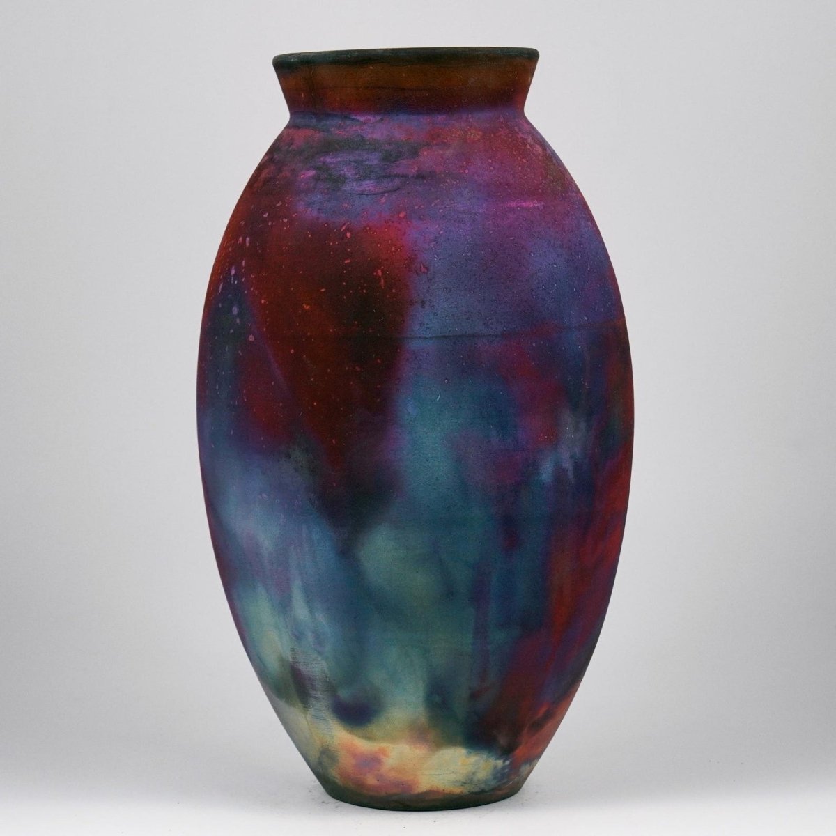 RAAQUU Large Oval Ceramic Vase Full Copper Matte S/N0000959 13.5" Raku Pottery - RAAQUU