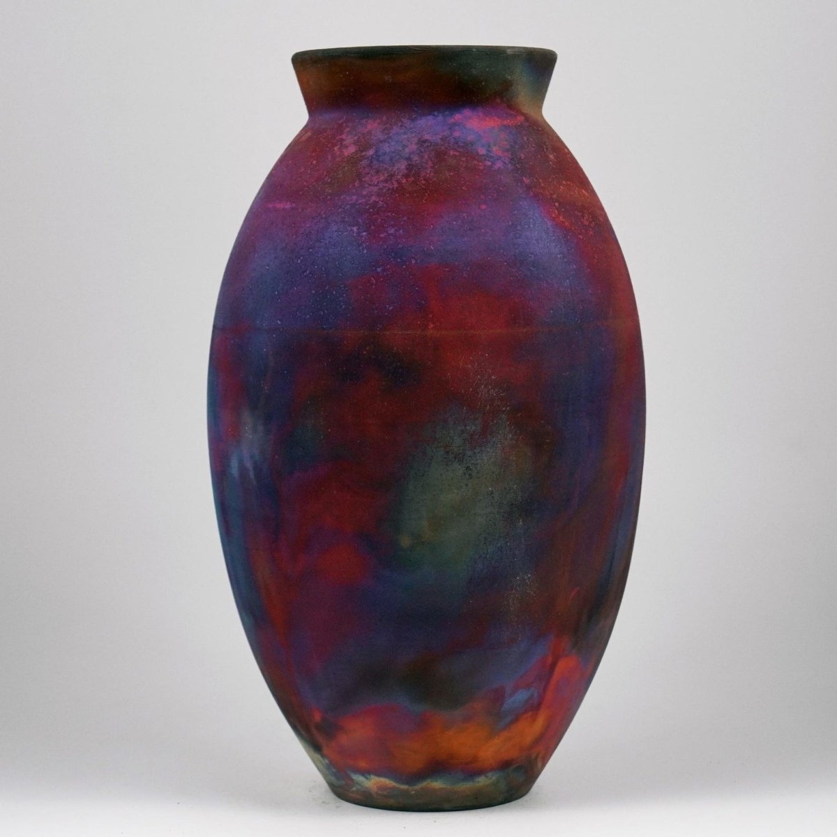 RAAQUU Large Oval Ceramic Vase Full Copper Matte S/N0000959 13.5" Raku Pottery - RAAQUU