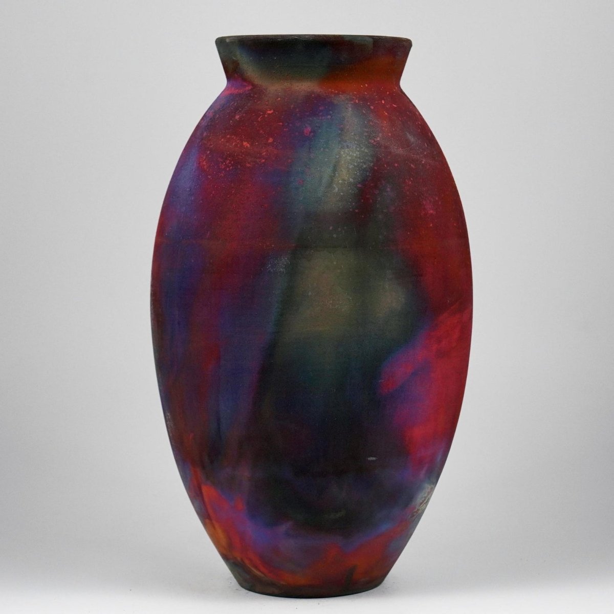 RAAQUU Large Oval Ceramic Vase Full Copper Matte S/N0000959 13.5" Raku Pottery - RAAQUU