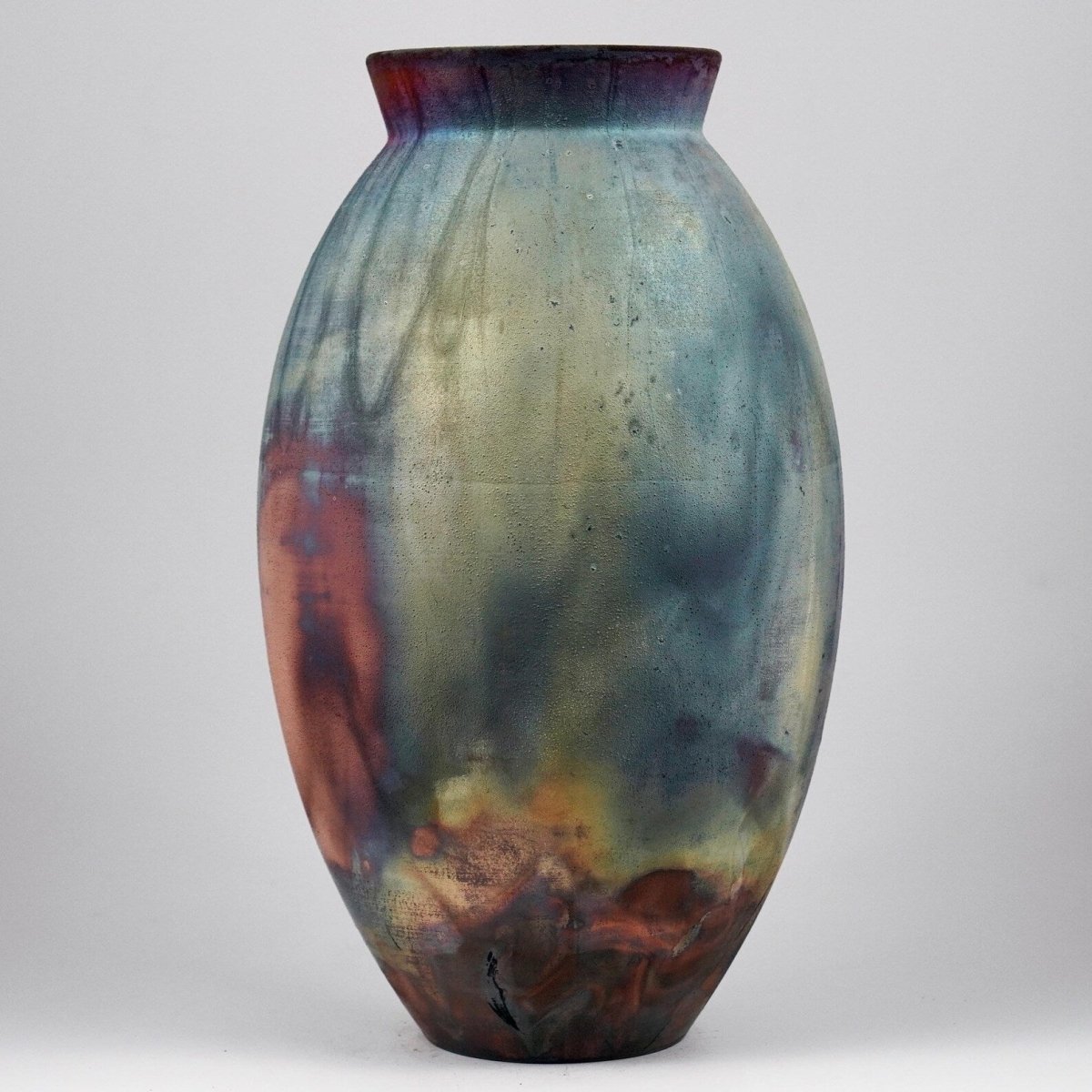 RAAQUU Large Oval Ceramic Vase Full Copper Matte S/N0000975 13.5" Raku Pottery - RAAQUU