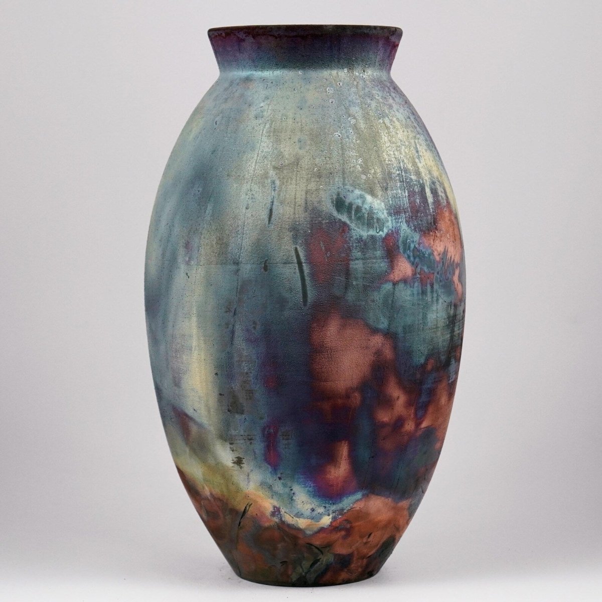 RAAQUU Large Oval Ceramic Vase Full Copper Matte S/N0000975 13.5" Raku Pottery - RAAQUU