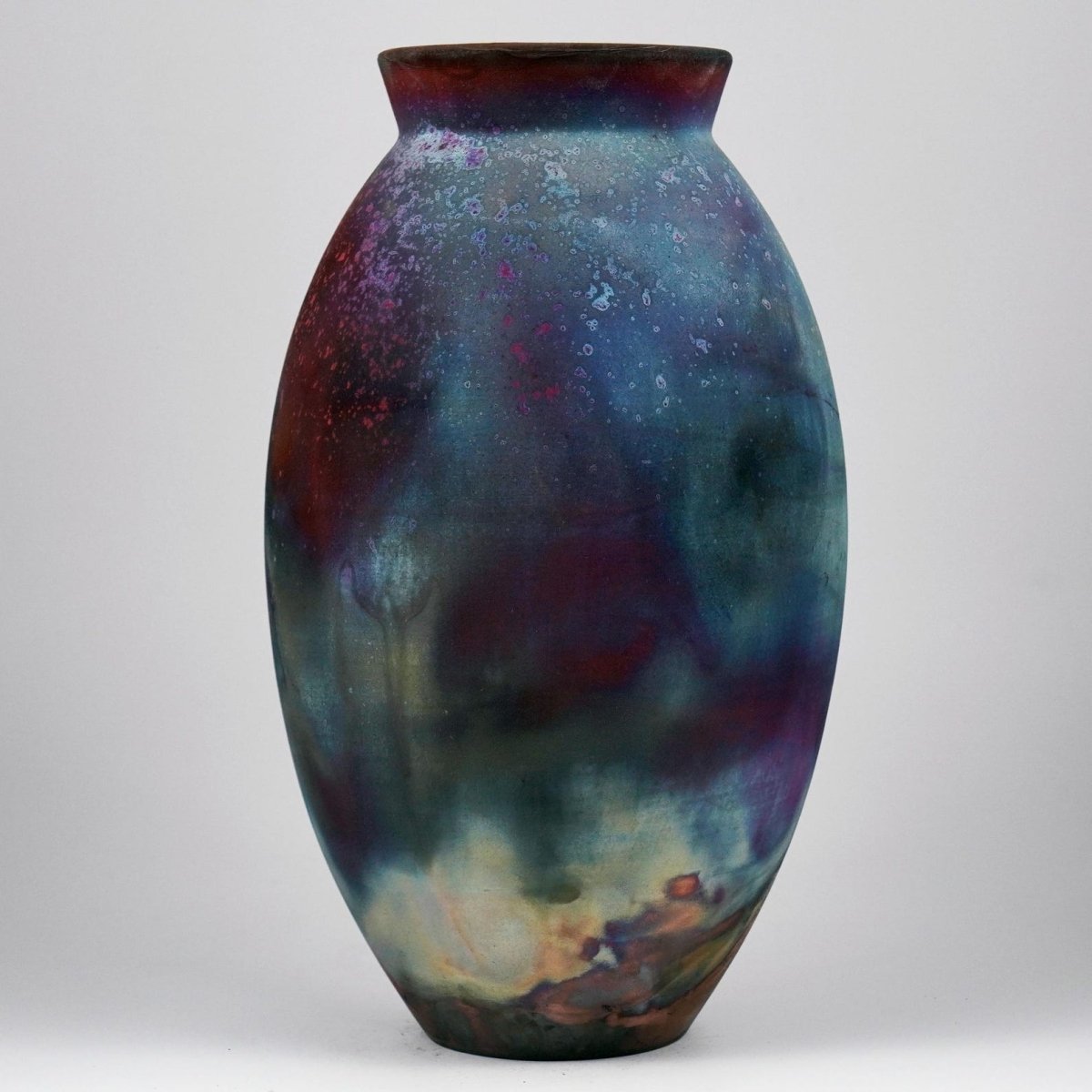 RAAQUU Large Oval Ceramic Vase Full Copper Matte S/N0000982 13.5" Raku Pottery - RAAQUU