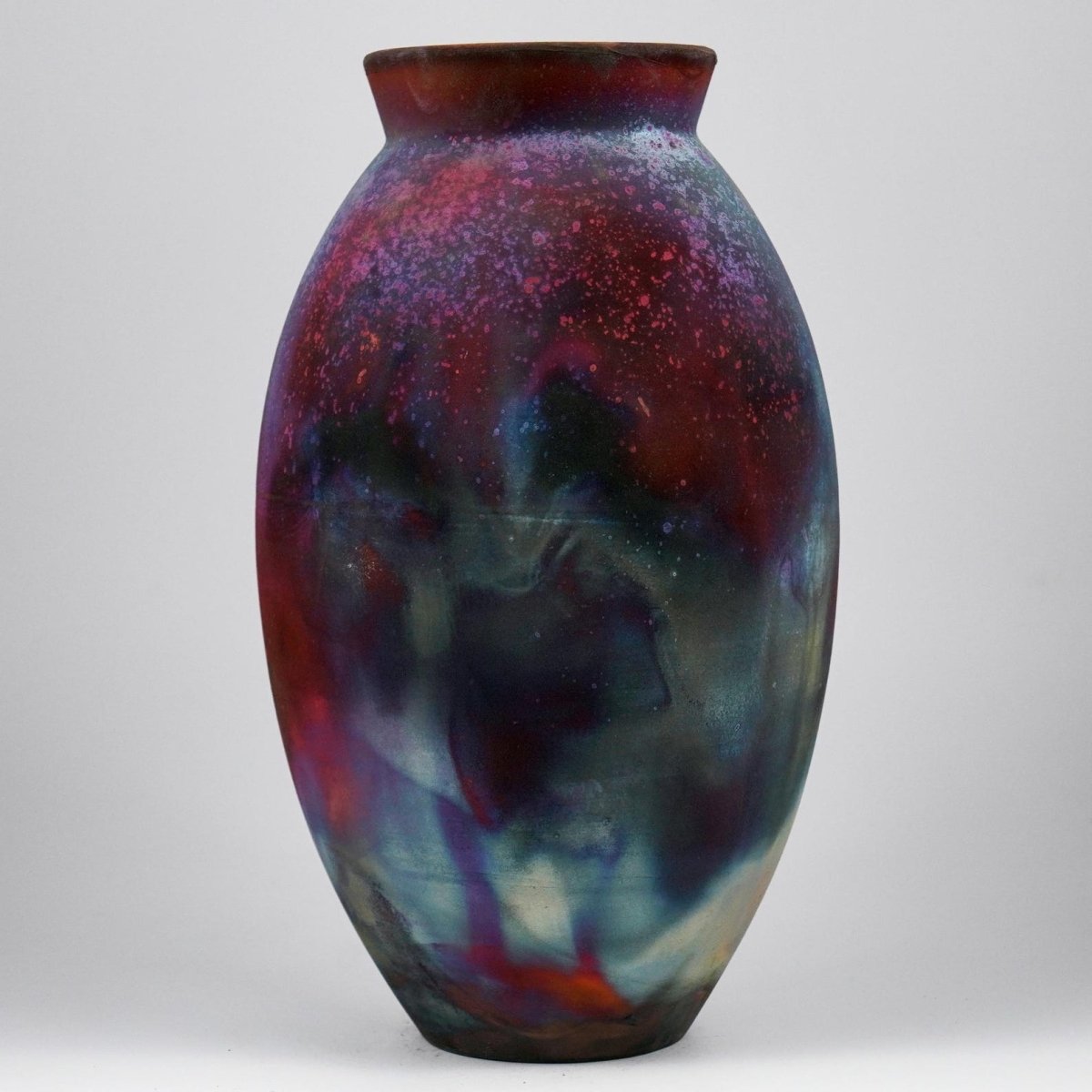 RAAQUU Large Oval Ceramic Vase Full Copper Matte S/N0000982 13.5" Raku Pottery - RAAQUU